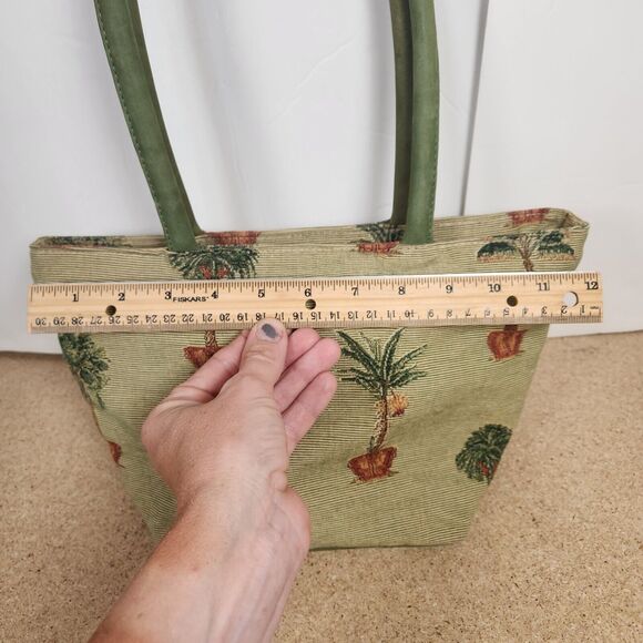 Tommy Bahama Palm Tree cream  Tapestry Purse Shoulder Bag green handles bottom - Picture 3 of 16